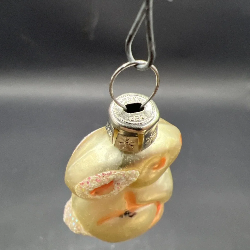 Vintage Czech Republic Glass Mini Bunny Rabbit Christmas Ornament Snowflake Cap